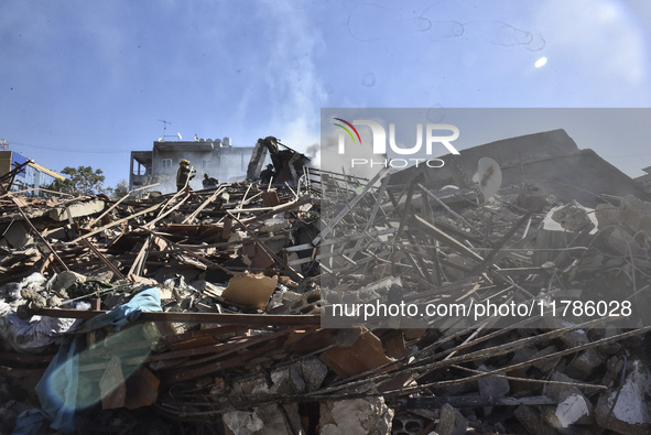 A view of damaged buildings in the Al Hadath neighborhood after an Israeli airstrike in the Dahieh region of Beirut, Lebanon, on November 17...