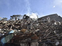 A view of damaged buildings in the Al Hadath neighborhood after an Israeli airstrike in the Dahieh region of Beirut, Lebanon, on November 17...