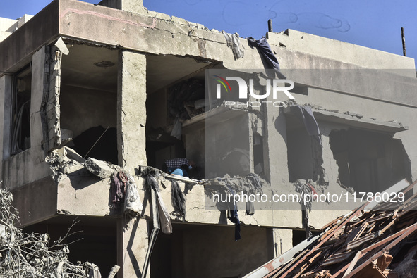 A view of damaged buildings in the Al Hadath neighborhood after an Israeli airstrike in the Dahieh region of Beirut, Lebanon, on November 17...