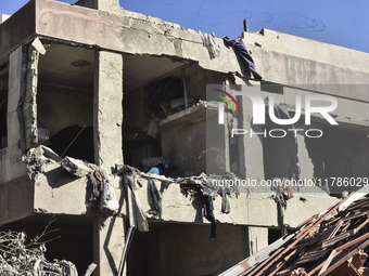 A view of damaged buildings in the Al Hadath neighborhood after an Israeli airstrike in the Dahieh region of Beirut, Lebanon, on November 17...