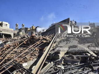 A view of damaged buildings in the Al Hadath neighborhood after an Israeli airstrike in the Dahieh region of Beirut, Lebanon, on November 17...