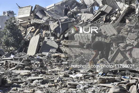 A view of damaged buildings in the Al Hadath neighborhood after an Israeli airstrike in the Dahieh region of Beirut, Lebanon, on November 17...