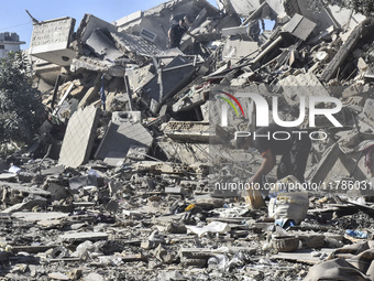 A view of damaged buildings in the Al Hadath neighborhood after an Israeli airstrike in the Dahieh region of Beirut, Lebanon, on November 17...