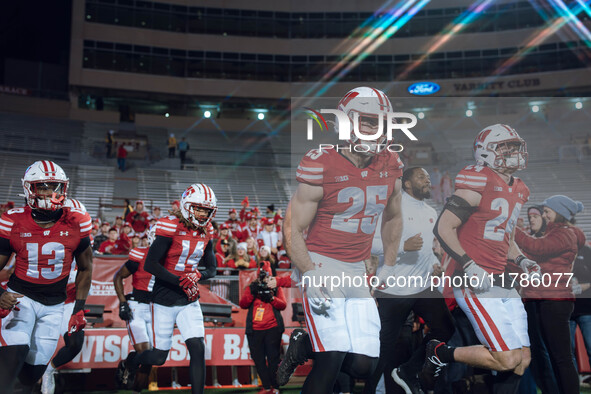 The Wisconsin Badgers play against the Oregon Ducks at Camp Randall Stadium in Madison, Wisconsin, on November 16, 2024. 