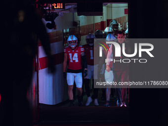 Wisconsin Badgers Head Coach Luke Fickell leads Wisconsin out of the tunnel at Camp Randall Stadium as they take on the Oregon Ducks in Madi...