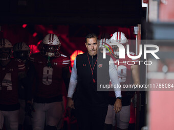 Wisconsin Badgers Head Coach Luke Fickell leads Wisconsin out of the tunnel at Camp Randall Stadium as they take on the Oregon Ducks in Madi...