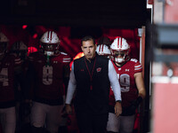 Wisconsin Badgers Head Coach Luke Fickell leads Wisconsin out of the tunnel at Camp Randall Stadium as they take on the Oregon Ducks in Madi...