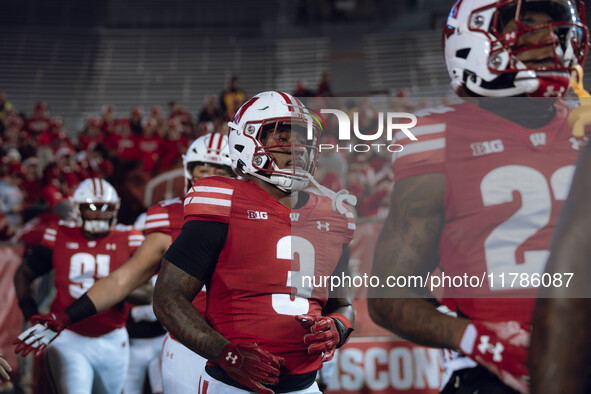 Wisconsin Badgers running back Tawee Walker #3 runs out of the tunnel at Camp Randall Stadium against the Oregon Ducks in Madison, Wisconsin...