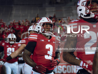 Wisconsin Badgers running back Tawee Walker #3 runs out of the tunnel at Camp Randall Stadium against the Oregon Ducks in Madison, Wisconsin...