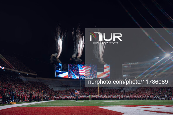 The Wisconsin Badgers play against the Oregon Ducks at Camp Randall Stadium in Madison, Wisconsin, on November 16, 2024. 