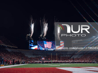 The Wisconsin Badgers play against the Oregon Ducks at Camp Randall Stadium in Madison, Wisconsin, on November 16, 2024. (