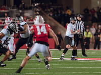 Oregon quarterback Dillon Gabriel #8 looks to pass downfield against the Wisconsin Badgers at Camp Randall Stadium in Madison, Wisconsin, on...