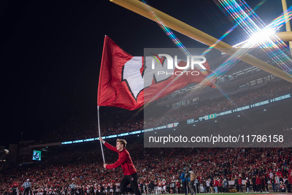 The Wisconsin Badgers play against the Oregon Ducks at Camp Randall Stadium in Madison, Wisconsin, on November 16, 2024. 