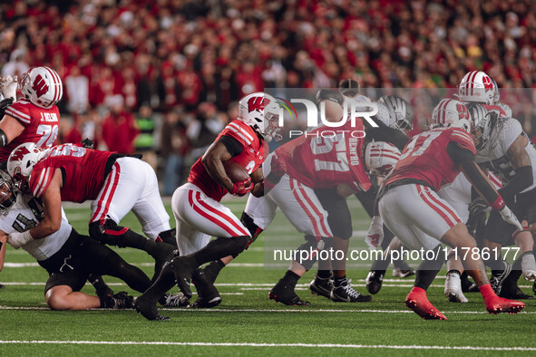 Wisconsin Badgers running back Tawee Walker #3 attacks the Oregon Ducks defense at Camp Randall Stadium in Madison, Wisconsin, on November 1...