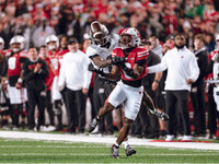 Wisconsin Badgers wide receiver Vinny Anthony II #8 catches a long pass against the Oregon Ducks at Camp Randall Stadium in Madison, Wiscons...