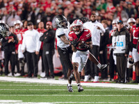 Wisconsin Badgers wide receiver Vinny Anthony II #8 catches a long pass against the Oregon Ducks at Camp Randall Stadium in Madison, Wiscons...