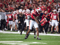 Wisconsin Badgers wide receiver Vinny Anthony II #8 catches a long pass against the Oregon Ducks at Camp Randall Stadium in Madison, Wiscons...