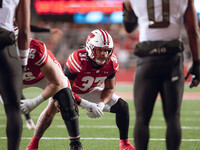 Wisconsin Badgers tight end Riley Nowakowski #37 observes the Oregon Ducks defense before an extra point attempt at Camp Randall Stadium in...