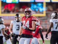 Wisconsin Badgers safety Hunter Wohler #24 celebrates a defensive stop against the Oregon Ducks at Camp Randall Stadium in Madison, Wisconsi...