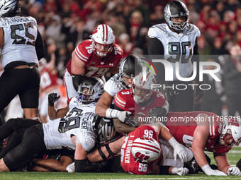 Wisconsin Badgers running back Tawee Walker #3 looks towards the 4th down marker against the Oregon Ducks defense at Camp Randall Stadium in...