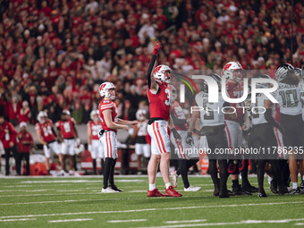 The Wisconsin Badgers play against the Oregon Ducks at Camp Randall Stadium in Madison, Wisconsin, on November 16, 2024. (