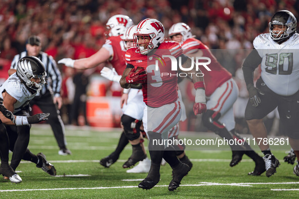 Wisconsin Badgers running back Tawee Walker #3 takes the ball upfield against the Oregon Ducks at Camp Randall Stadium in Madison, Wisconsin...