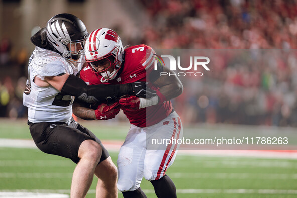 Wisconsin Badgers running back Tawee Walker #3 takes the ball upfield against the Oregon Ducks at Camp Randall Stadium in Madison, Wisconsin...