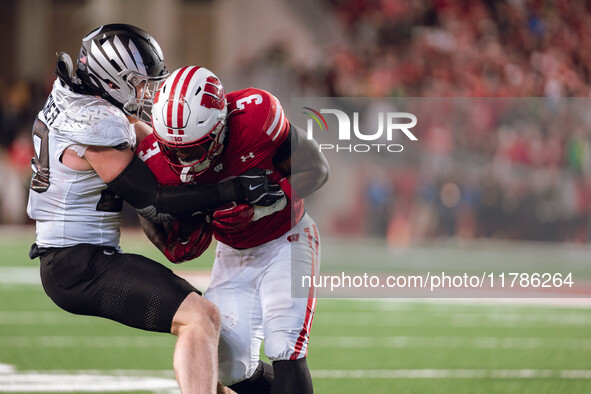 Wisconsin Badgers running back Tawee Walker #3 takes the ball upfield against the Oregon Ducks at Camp Randall Stadium in Madison, Wisconsin...