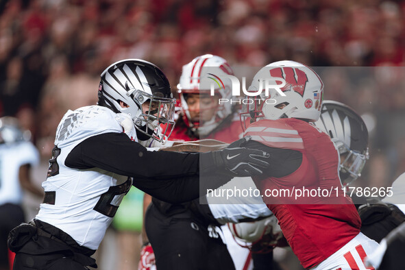 The Wisconsin Badgers play against the Oregon Ducks at Camp Randall Stadium in Madison, Wisconsin, on November 16, 2024. 