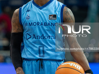 Shannon Evans of Morabanc Andorra is in action during the Liga Endesa 2024-2025 match between Morabanc Andorra and Unicaja Malaga at Poliesp...