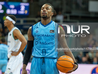 Shannon Evans of Morabanc Andorra is in action during the Liga Endesa 2024-2025 match between Morabanc Andorra and Unicaja Malaga at Poliesp...