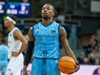 Shannon Evans of Morabanc Andorra is in action during the Liga Endesa 2024-2025 match between Morabanc Andorra and Unicaja Malaga at Poliesp...