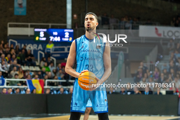 Nikos Chougkaz of Morabanc Andorra plays during the Liga Endesa 2024-2025 match between Morabanc Andorra and Unicaja Malaga at Poliesportiu...