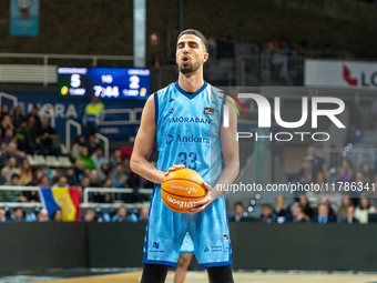 Nikos Chougkaz of Morabanc Andorra plays during the Liga Endesa 2024-2025 match between Morabanc Andorra and Unicaja Malaga at Poliesportiu...