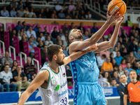 Nikos Chougkaz of Morabanc Andorra plays during the Liga Endesa 2024-2025 match between Morabanc Andorra and Unicaja Malaga at Poliesportiu...