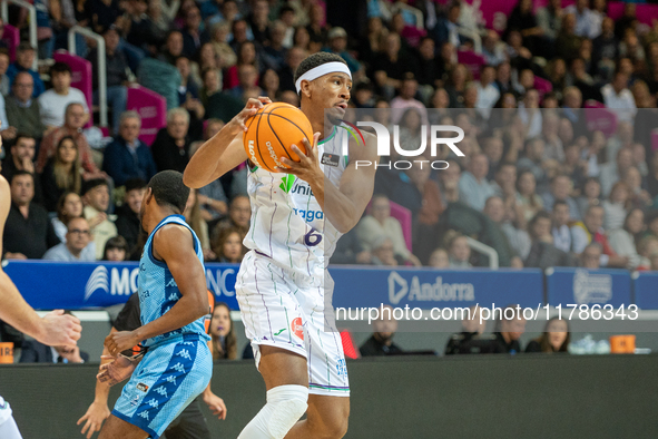 Dani Garcia of Unicaja Malaga is in action during the Liga Endesa 2024-2025 match between Morabanc Andorra and Unicaja Malaga at Poliesporti...