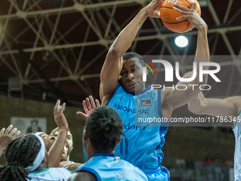 Stan Okoye of Morabanc Andorra plays during the Liga Endesa 2024-2025 match between Morabanc Andorra and Unicaja Malaga at Poliesportiu d'An...