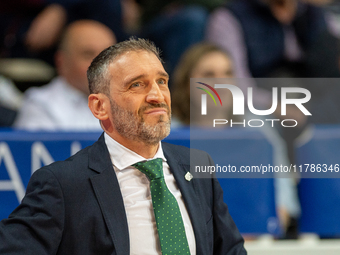 Ibon Navarro, coach of Unicaja Malaga, looks on during the Liga Endesa 2024-2025 match between Morabanc Andorra and Unicaja Malaga at Polies...