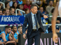 In Andorra La Vella, Andorra, on November 17, 2024, Natxo Lezcano, coach of Andorra, looks on during the Liga Endesa 2024-2025 match between...