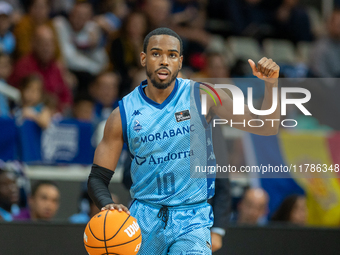 Jerrick Harding of Morabanc Andorra plays during the Liga Endesa 2024-2025 match between Morabanc Andorra and Unicaja Malaga at Poliesportiu...