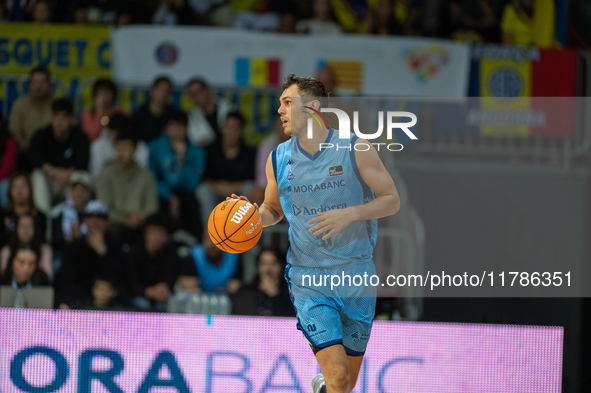 Nikola Radicevic of Morabanc Andorra is in action during the Liga Endesa 2024-2025 match between Morabanc Andorra and Unicaja Malaga at Poli...