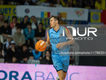 Nikola Radicevic of Morabanc Andorra is in action during the Liga Endesa 2024-2025 match between Morabanc Andorra and Unicaja Malaga at Poli...