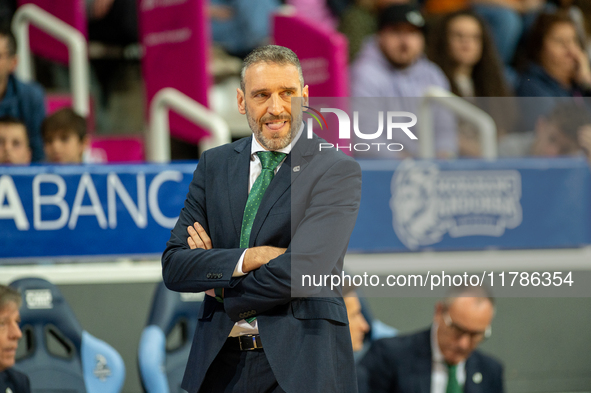 Ibon Navarro, coach of Unicaja Malaga, looks on during the Liga Endesa 2024-2025 match between Morabanc Andorra and Unicaja Malaga at Polies...