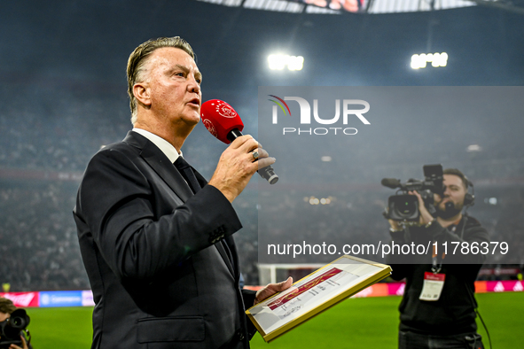 AFC Ajax Amsterdam legend trainer Louis van Gaal is an honorary member of AFC Ajax during the match between Ajax Legends and Real Madrid Leg...