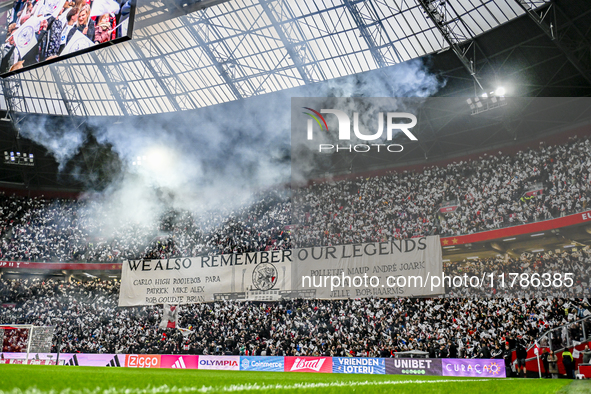 Fans of Ajax attend the match between Ajax Legends and Real Madrid Legends at the Johan Cruijff ArenA in Amsterdam, Netherlands, on November...