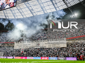 Fans of Ajax attend the match between Ajax Legends and Real Madrid Legends at the Johan Cruijff ArenA in Amsterdam, Netherlands, on November...