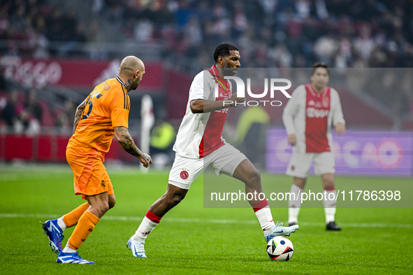 AFC Ajax Amsterdam legend Ryan Babel plays during the match between Ajax Legends and Real Madrid Legends at the Johan Cruijff ArenA for the...