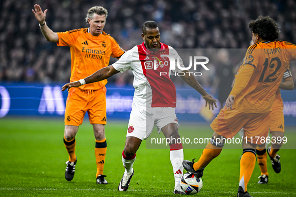 AFC Ajax Amsterdam legend Patrick Kluivert participates in the match between Ajax Legends and Real Madrid Legends at the Johan Cruijff ArenA...