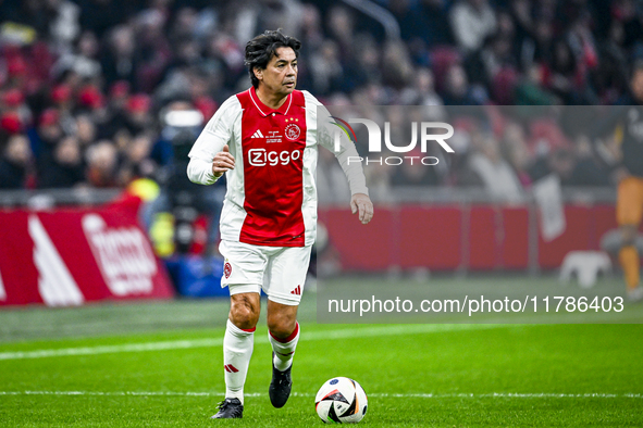 AFC Ajax Amsterdam legend Sonny Silooy participates in the match between Ajax Legends and Real Madrid Legends at the Johan Cruijff ArenA for...