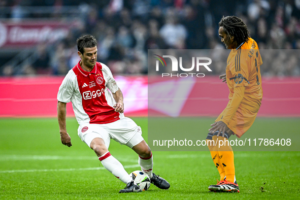 AFC Ajax Amsterdam legend Cristian Chivu and Real Madrid CF legend Christian Karembeu participate in the match between Ajax Legends and Real...